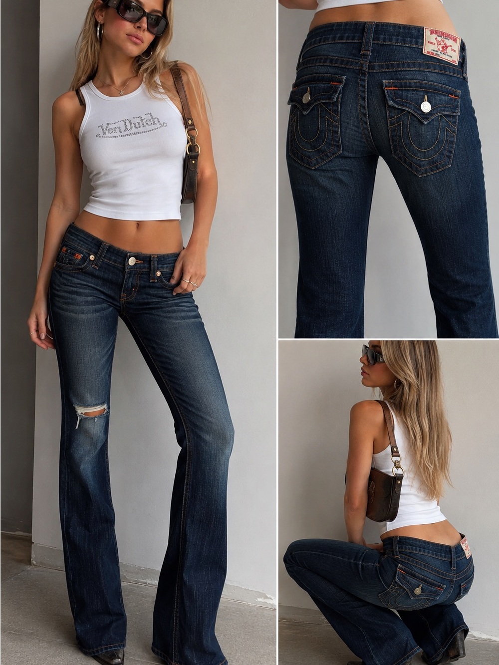 True Religion Becky Bootcut Jeans Size 29 Y2K Low Rise Dark Wash Flap Pocket